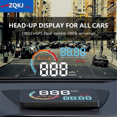 Zqkj Hud Obd2 및 Gps 시스템 모든 자동차 헤드 업 디스플레이 디지털 속도계 자동차 전자 액세서리 과속 경보 미터