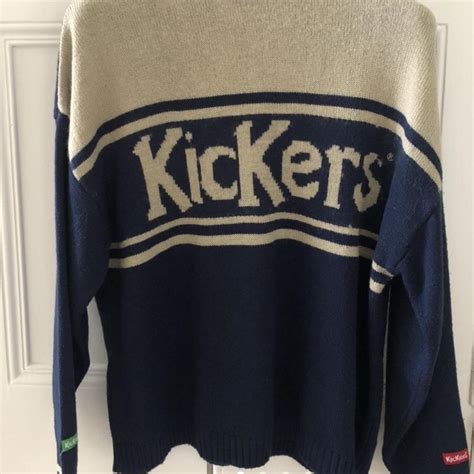 kickers authentic vintage knit navy blue  beige depop
