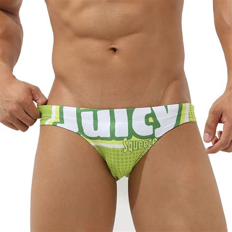 EASEJUICY Mens Swim Briefs Sexy Bikini Swimwear Digital Printing Letter Swimsuit Low Rise