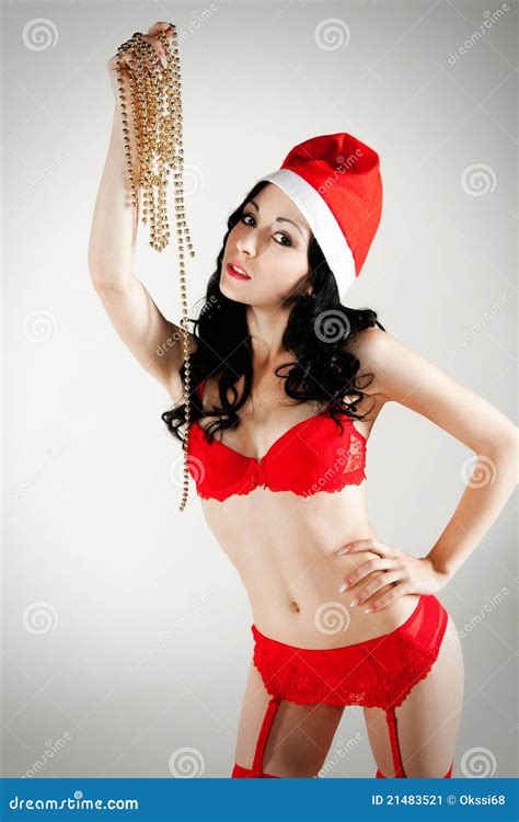 Santa Claus In Red Lingerie Stock Image Image Of Adult Sensuality
