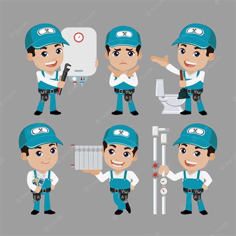 Premium Vector Plumber Character With Different Poses