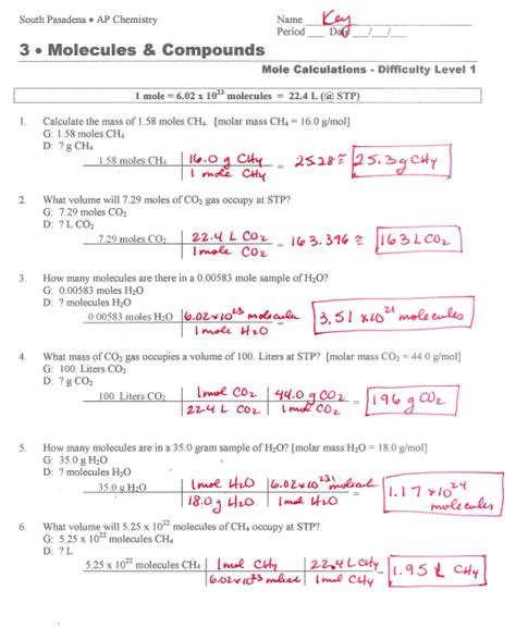 Mole Worksheets Chemistry