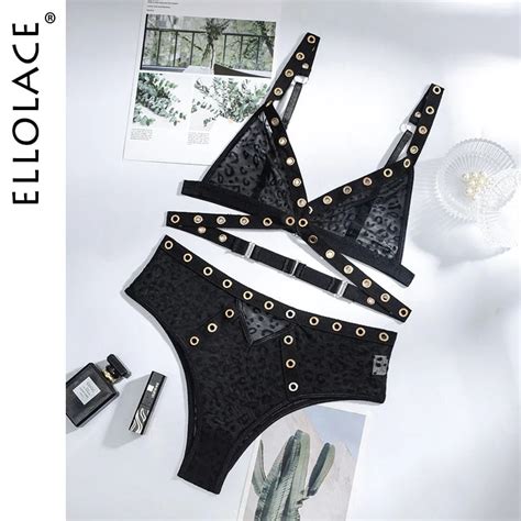 Ellolace Sexy Bandage Lingerie Lace Underwear Transparent Bra Erotic Sensual Intimate Black