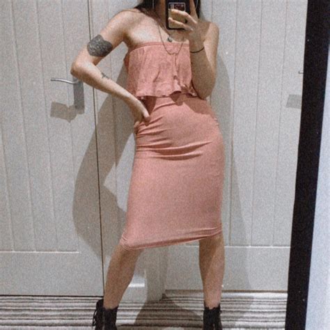Missguided Rose Bandeau Frill Midi Dress Nude Depop