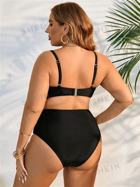 Shein Swim Curve Ensemble De Bikini N Ud Torsad Avec Bretelles En Cha Ne De Grande Taille