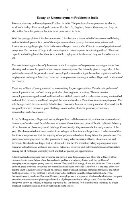 Unemployment In India Essay 10