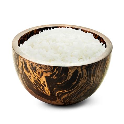 Premium Photo Cooked Rice In Wooden Bowl