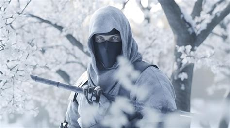 Ninja Blanco En Un Bosque Foto Premium