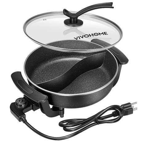 VIVOHOME 5 28 Qt Electric Non Stick Black Shabu Shabu Hot Pot Multi Cooker With Divider