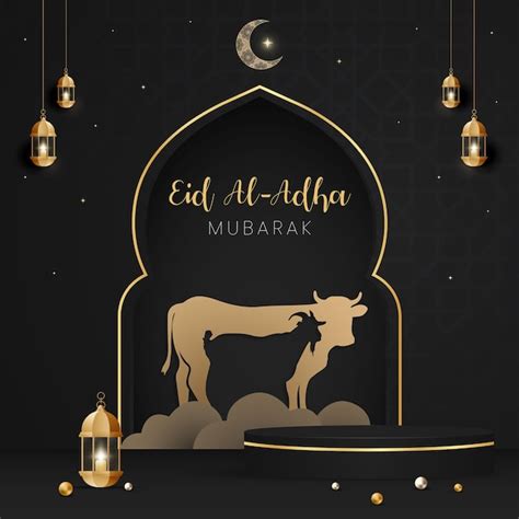 Happy Eid Al Adha Mubarak Viering Banner Met Koe En Geit Papier