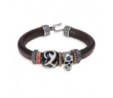 Pulsera PLATADEPALO SKULL Plata Bronce Resina Y Cuero SB026X T 21