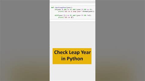 Check Leap Year In Python Python Pythonprogramming Pythontutorial Youtube