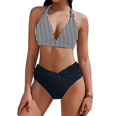DISKEBUISS Womens Plus Size Swimsuits Sets Padded Halter Print 2 Piece Bikini Set Summer Beach S