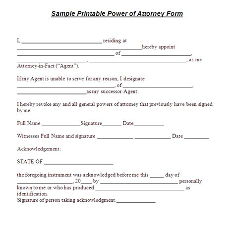 Free Printable Power of Attorney Form (GENERIC)