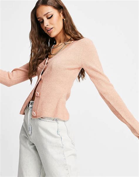 Asos Design Scoop Neck Cardigan In Pink Asos