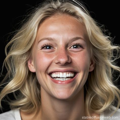 Happy Blonde Woman Against Black Background Stable Diffusion Online