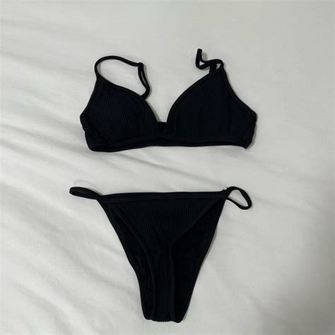 PacSun Swim Pacsun La Hearts Black Ribbed Bikini Poshmark