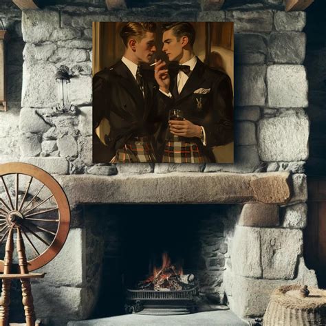 Gay Scots Highlanders Art Print Something Wicked Square Canvas Gallery Wrap Elegant 1940s