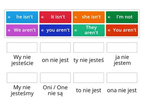 VERB To Be NEGATIVE Przeczenia Match Up