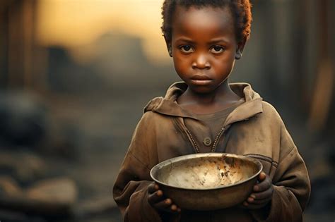 Downtrodden African Boy Struggling with Hunger and Sadness AI | Premium ...