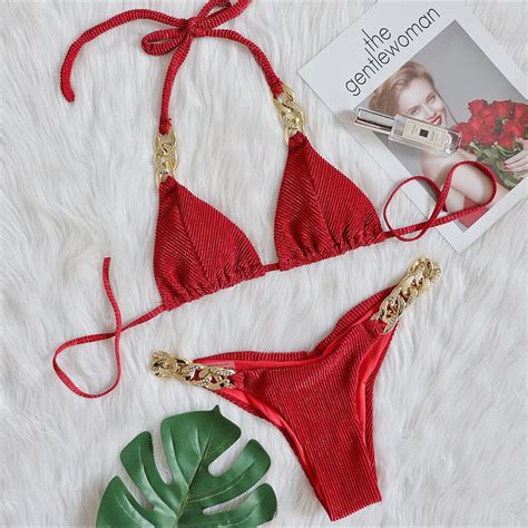 New Style Women S Bikini Gold Diamond Chain Split Swimsuit Sexy Special Fabric Women S Swimsuit