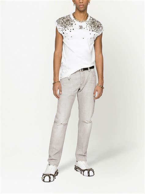 Dolce And Gabbana Stud Embellished Sleeveless T Shirt White Farfetch