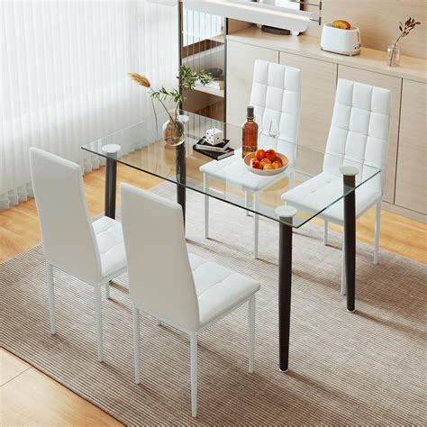 Paproos Piece Modern Dining Set Glass Table Leather Chairs