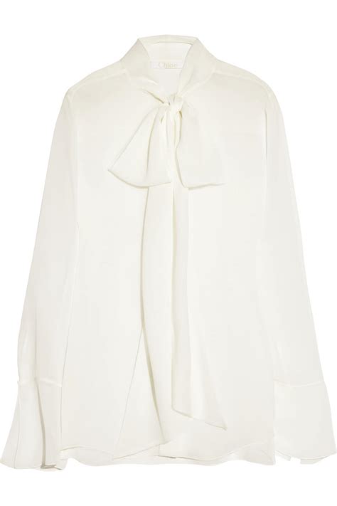 Extra Off Chloe Pussy Bow Silk Chiffon Blouse EvaChic