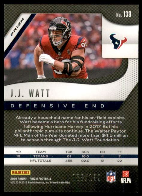 2019 Panini Prizm Prizms Blue Wave 139 J J Watt 199 EBay