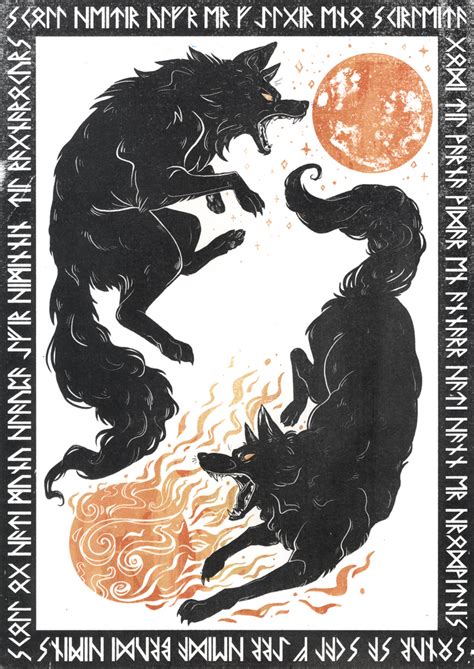 Hati And Skoll Norse Mythology Art Print By Karitas X Small