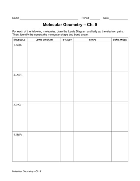 Molecular Geometry Worksheet Lewis Diagrams And Shapes