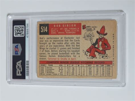 Bob Gibson HOF Signed Autograph 1959 Topps RC Rookie Card 514 PSA 10