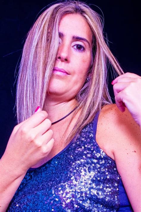 Mature Model Lady Displays Her Long Blonde Hair Stock Photo Image Of Beautiful Hairstyle