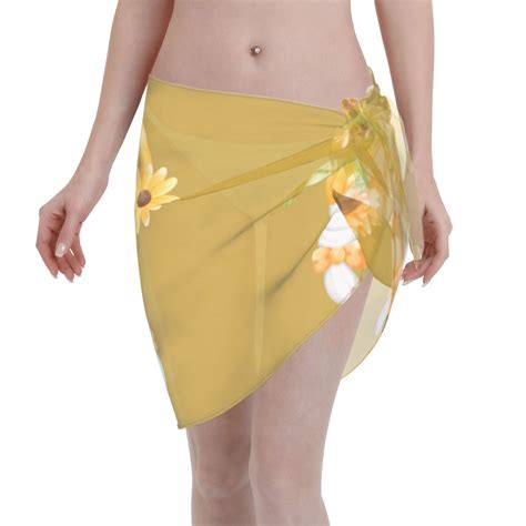 Disketp Sunflower Gnomes Women Swimsuit Cover Up Short Chiffon Summer Beach Sarong Bikini Wrap