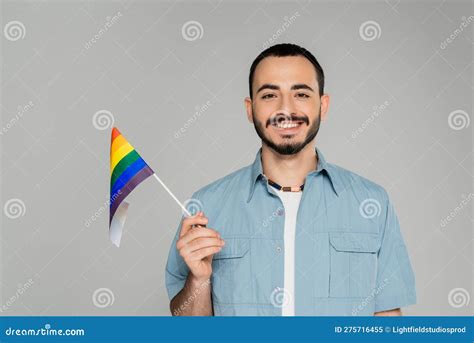 Portrait Of Smiling And Bearded Gay Stock Image Image Of Grey Shirt