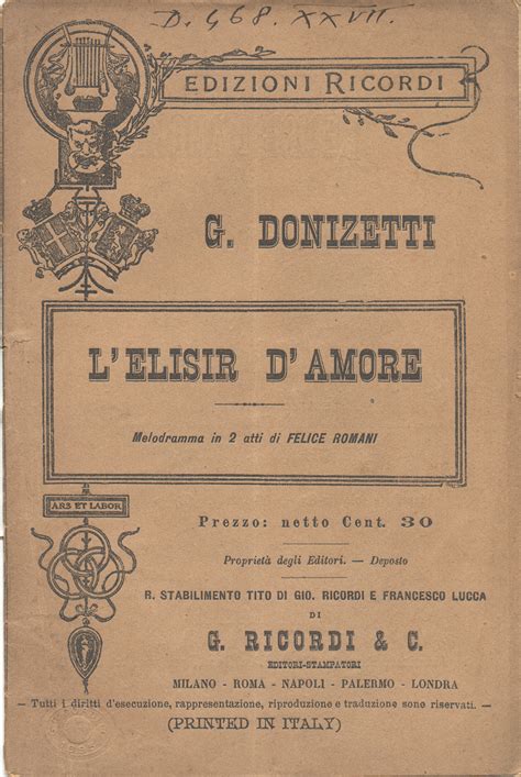 L'elisir d'amore di Gaetano Donizetti - Trama, Libretto e Opera completa