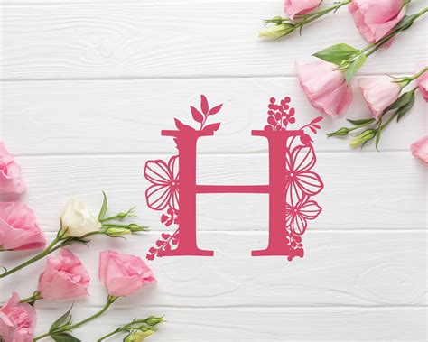 Botanical Floral Letter H Split Monogram Svg Split Monogram Etsy