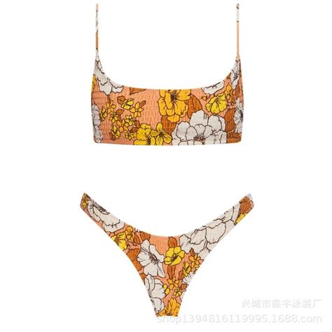 Sexy Bandeau Push Up Bikini Set Spaghetti Strap Two Piece Swimsuit Ruched Bikinis Women Swimwear