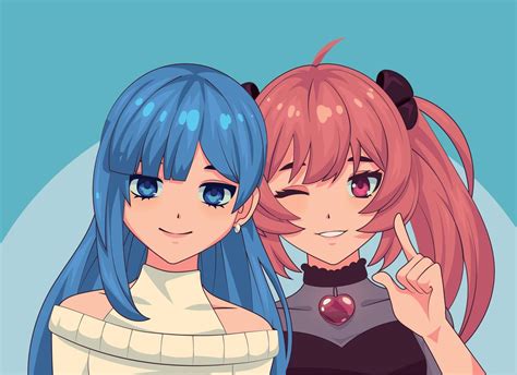 two anime girls 11484377 Vector Art at Vecteezy