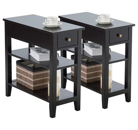 Zhaotong End Table Set Of 2 With Drawer And Open Storage Shelf Narrow