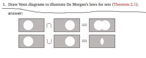 1. Draw Venn diagrams to illustrate De Morgan's laws for sets (Theorem ...