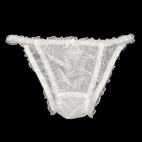 Ivory Sissy Sheer Soft Nylon Frilly Tanga Bikini Panties Knickers Size Picclick Uk