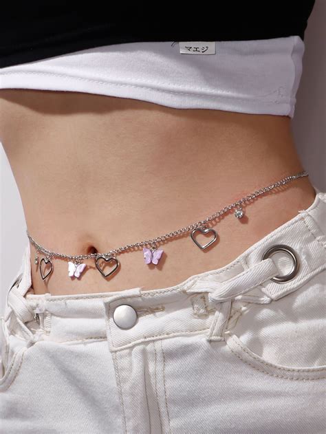 Butterfly Heart Charm Waist Chain Bauchschmuck Stilvoller Schmuck