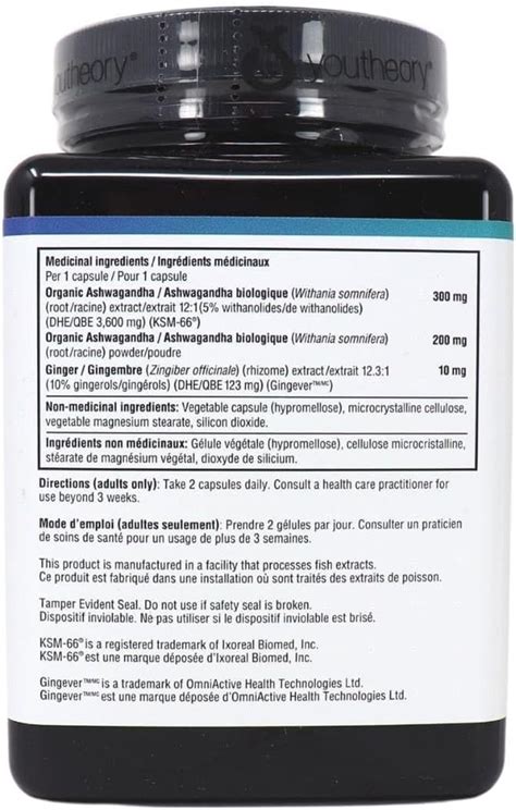 Youtheory Ashwagandha 60 Capsules Coresupplementsca