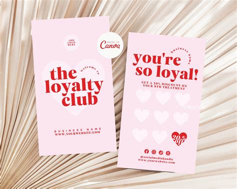 Pink Loyalty Card Template Canva, Editable Customer Punch Card
