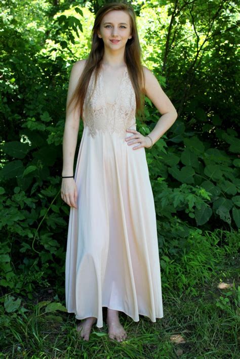 Vintage S Glydons Nude Open Lace Bodice Nylon Retro Dress Night Maxi Gown S M Etsy Australia