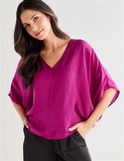 Whistle V Neck Evening Top Fuschia Tops