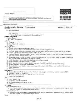 Fillable Online Orders Benefis Cardiovascular Surgery Preoperative Fax