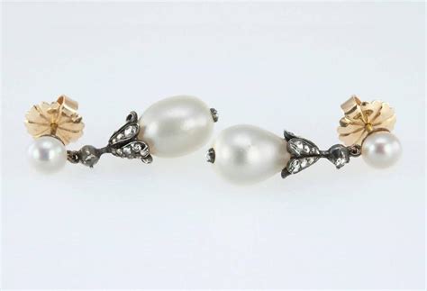 Victorian Natural Pearl And Diamond Dangle Earrings For Sale At Stdibs