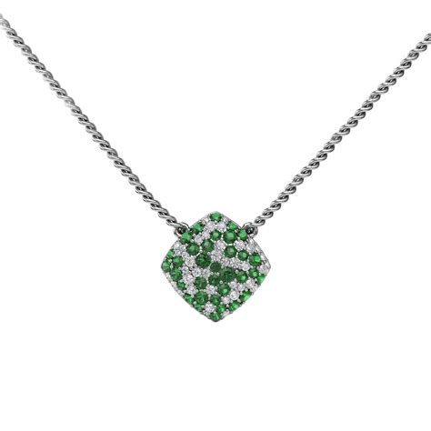 14k White Gold Scattered Emerald And Diamond Necklace Josephs Jewelers